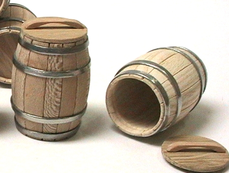 Holzfass, aus Dauben, mit Deckel, Puppenstubenminiatur 1zu12