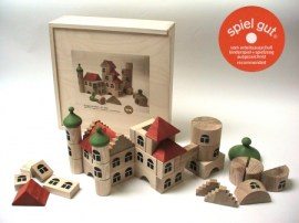 Burgbaukasten, 56 Teile, Kinderspielzeug aus Hartholz