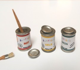 Farbdose mit Deckel, Puppenstubenminiatur im Maßstab 1zu12