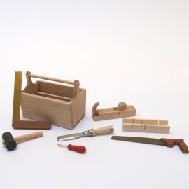 Werkzeugkasten, mit 7 Werkzeugen, Puppenstubenminiatur im Maßstab 1zu12