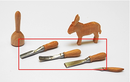 Schnitzwerkzeuge, Holz mit Zinn, Miniatur in 1zu12